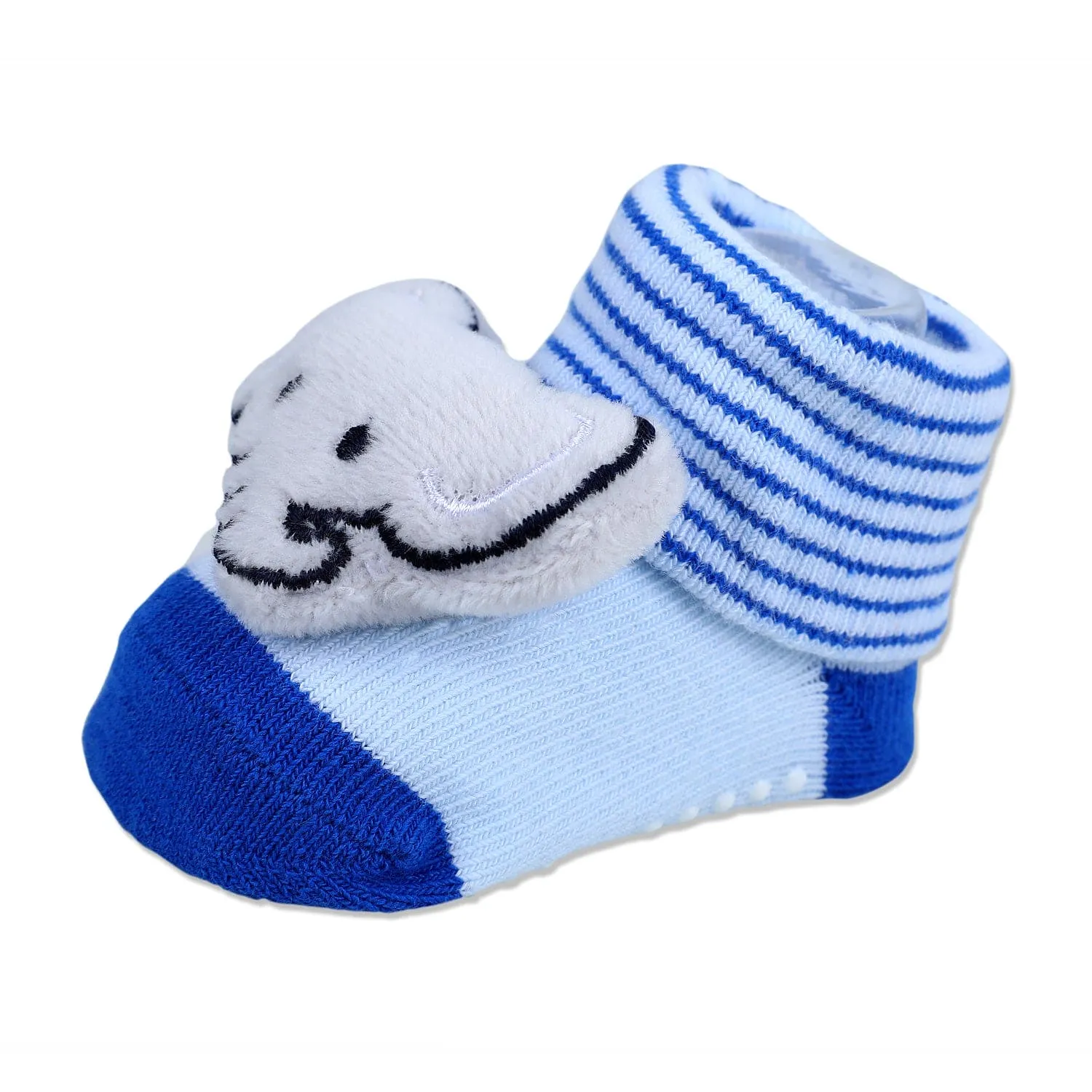 Baby Moo Elephant With Stripes Cotton Anti-Skid 3D Socks - Blue