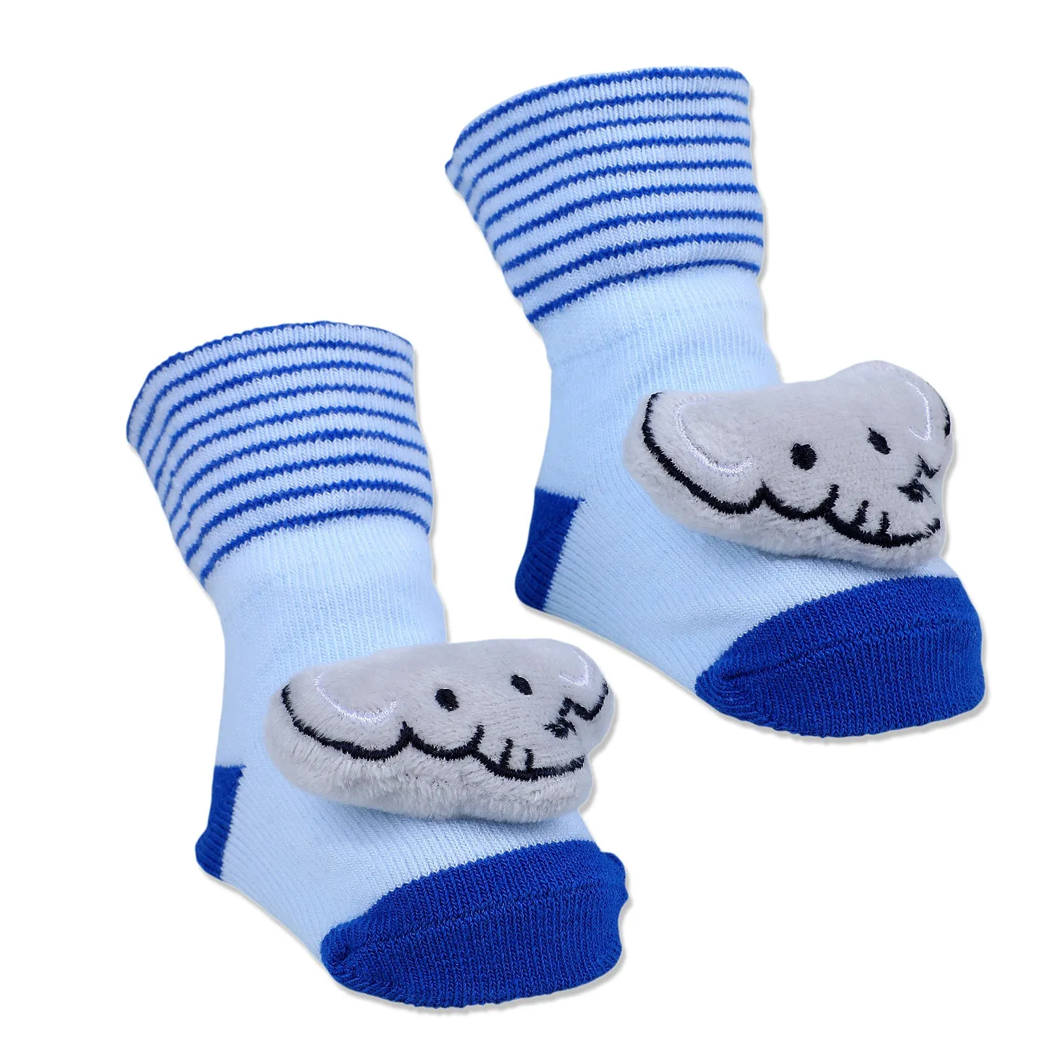 Baby Moo Elephant With Stripes Cotton Anti-Skid 3D Socks - Blue