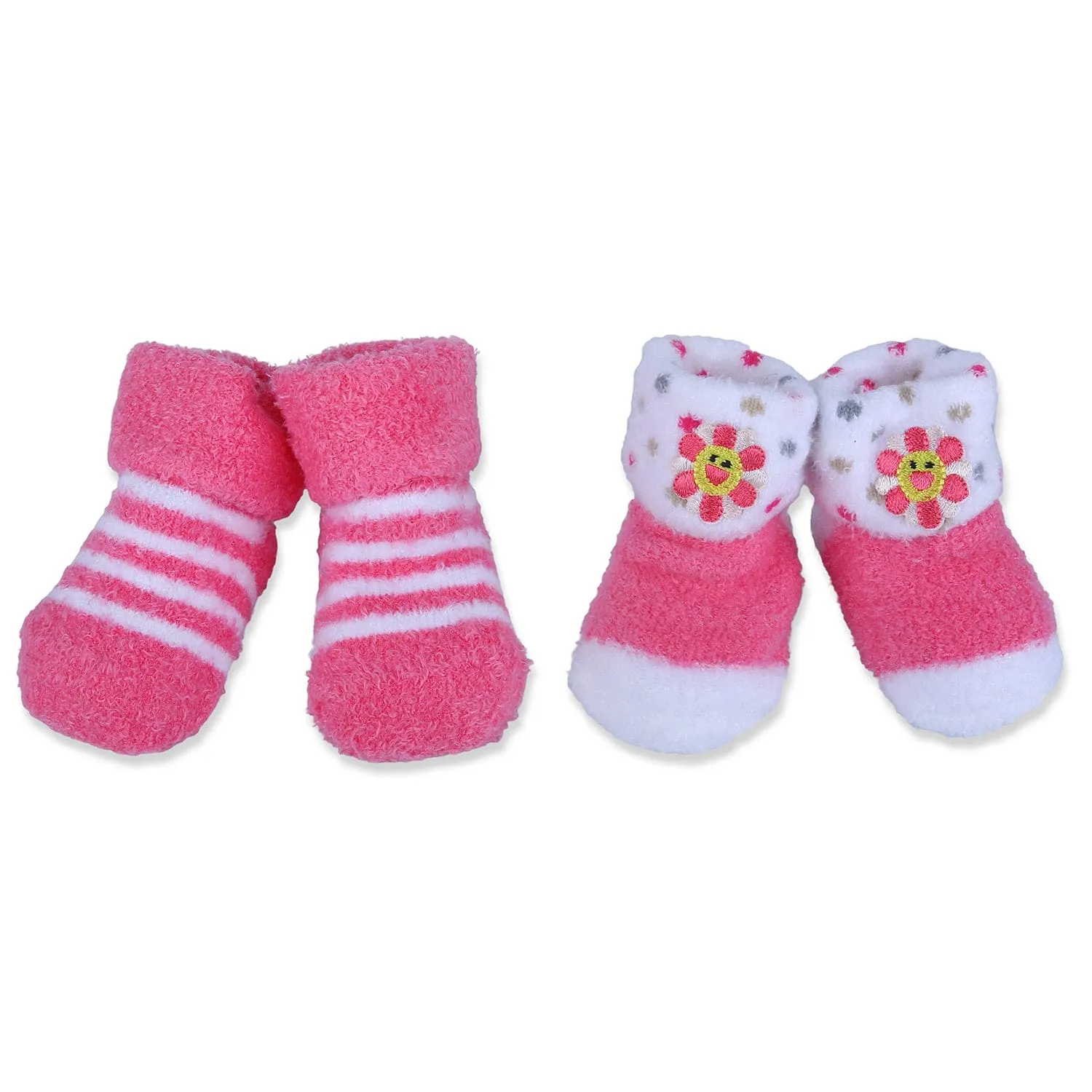 Baby Moo Floral Stripes Newborn Breathable Infant Cotton Socks - Pink