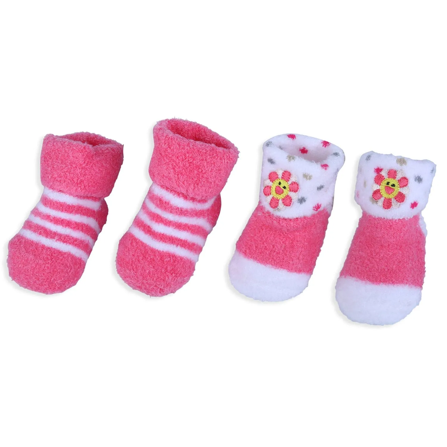 Baby Moo Floral Stripes Newborn Breathable Infant Cotton Socks - Pink