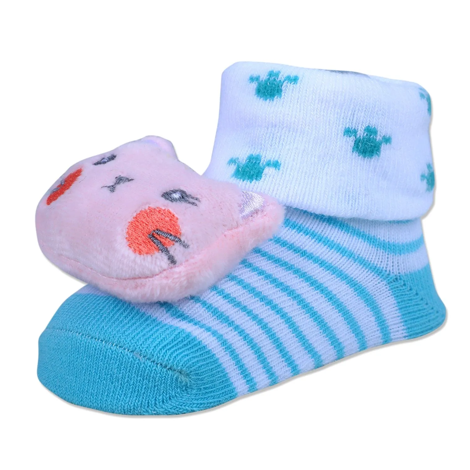 Baby Moo Naughty Cat Cotton Anti-Skid 3D Socks - Blue