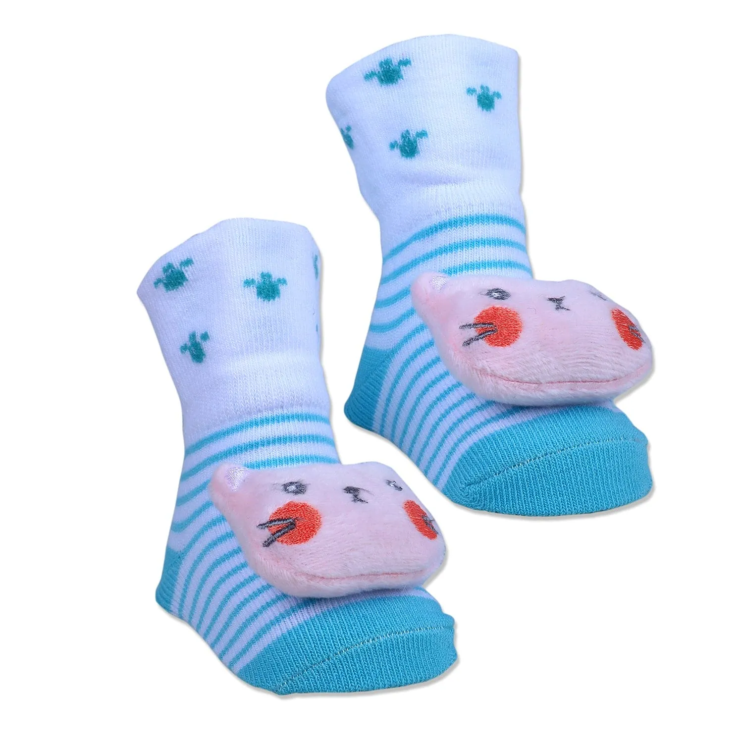 Baby Moo Naughty Cat Cotton Anti-Skid 3D Socks - Blue