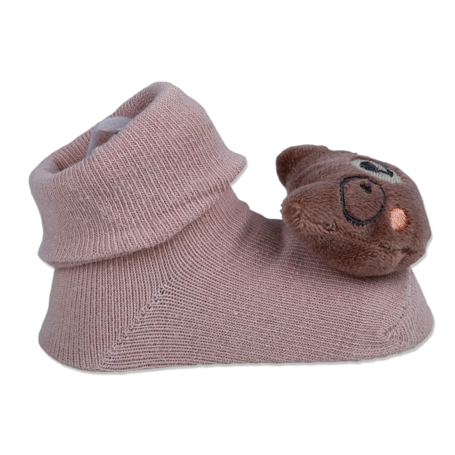 Baby Moo Nerdy Bear Cotton Anti-Skid 3D Socks - Peach