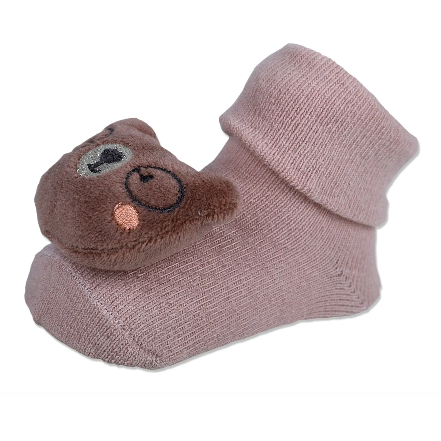 Baby Moo Nerdy Bear Cotton Anti-Skid 3D Socks - Peach