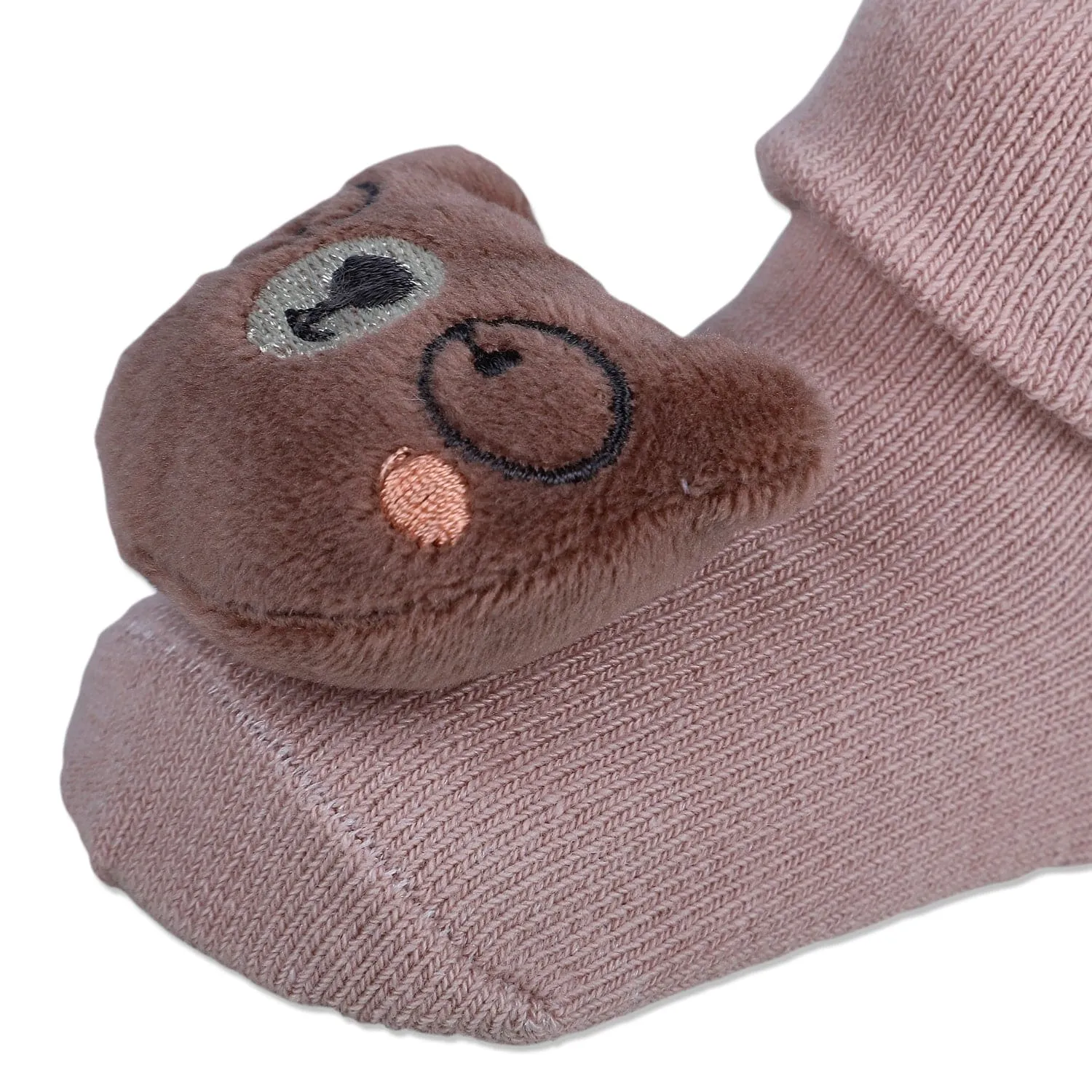 Baby Moo Nerdy Bear Cotton Anti-Skid 3D Socks - Peach