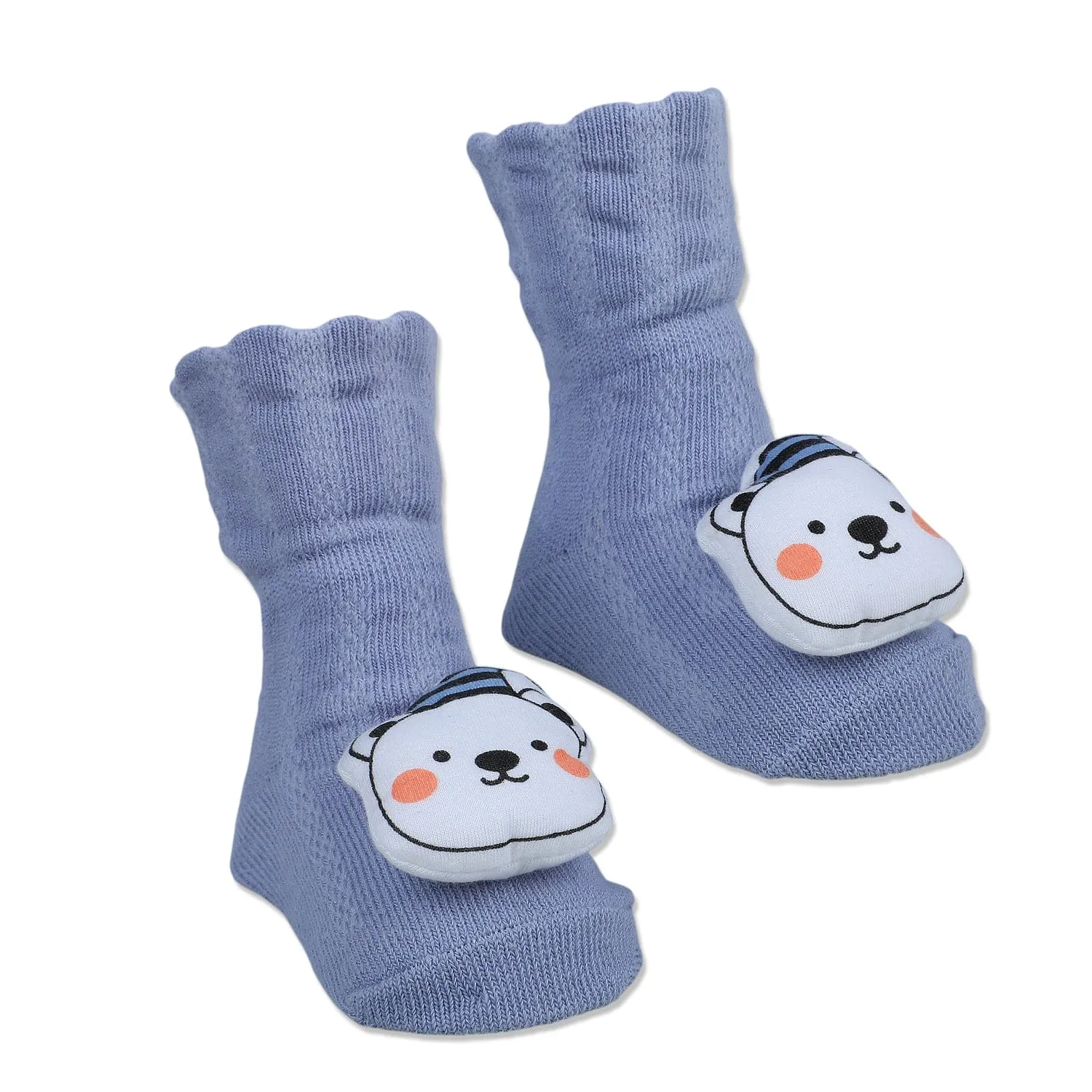 Baby Moo Party Panda Cotton Anti-Skid 3D Socks - Grey