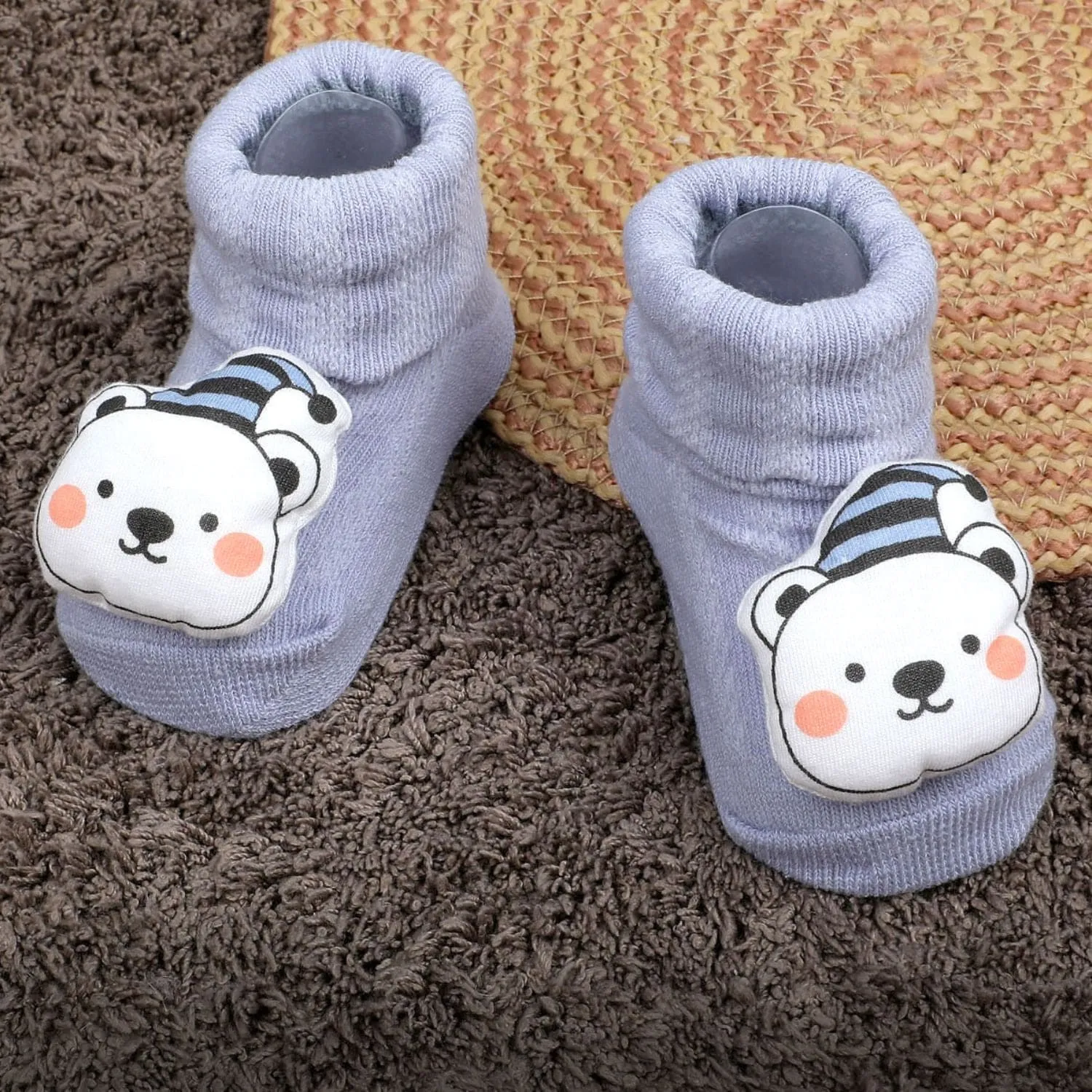 Baby Moo Party Panda Cotton Anti-Skid 3D Socks - Grey