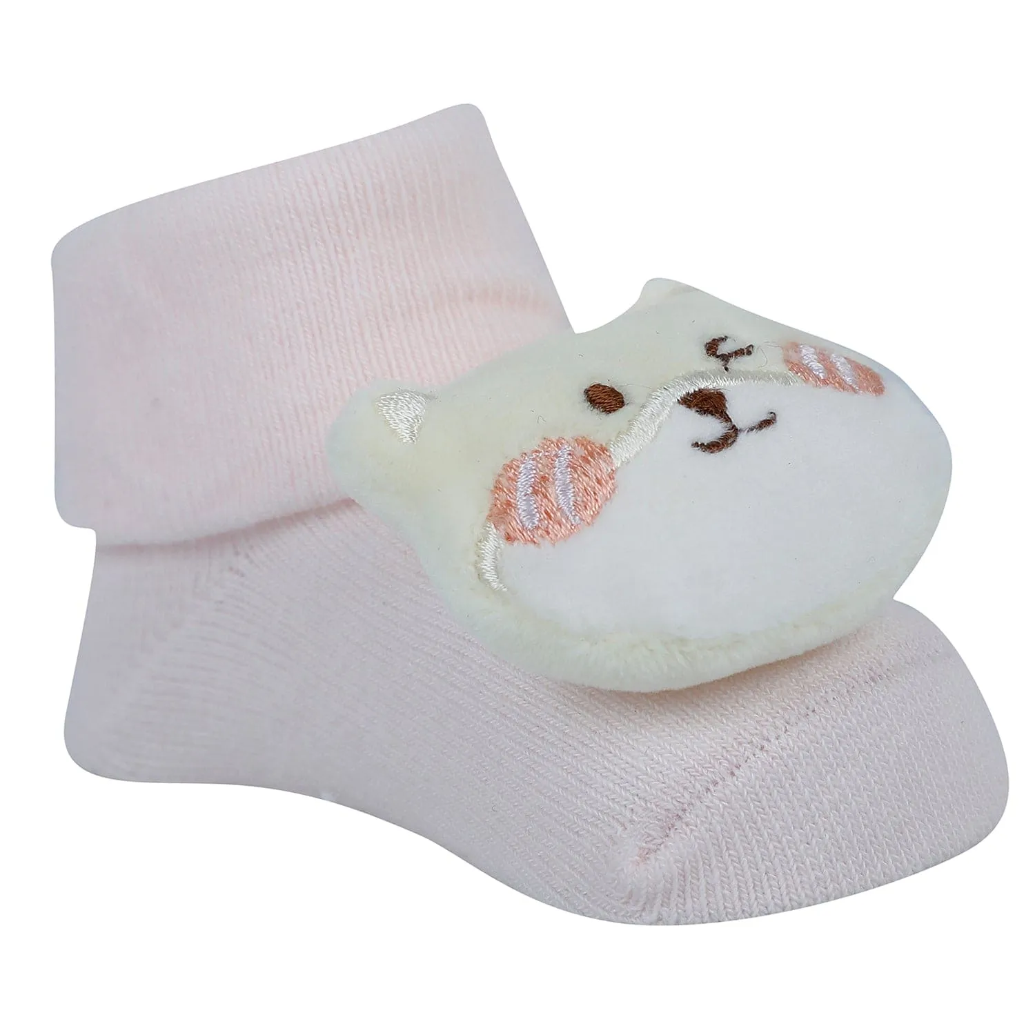 Baby Moo Penguin Cat Bunny 3D Rattle Anti-Skid Socks Booties Pack of 3 - Pink