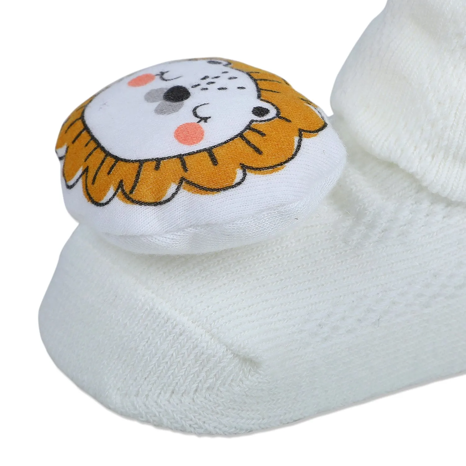 Baby Moo Sleepy Lion Cotton Anti-Skid 3D Socks - White