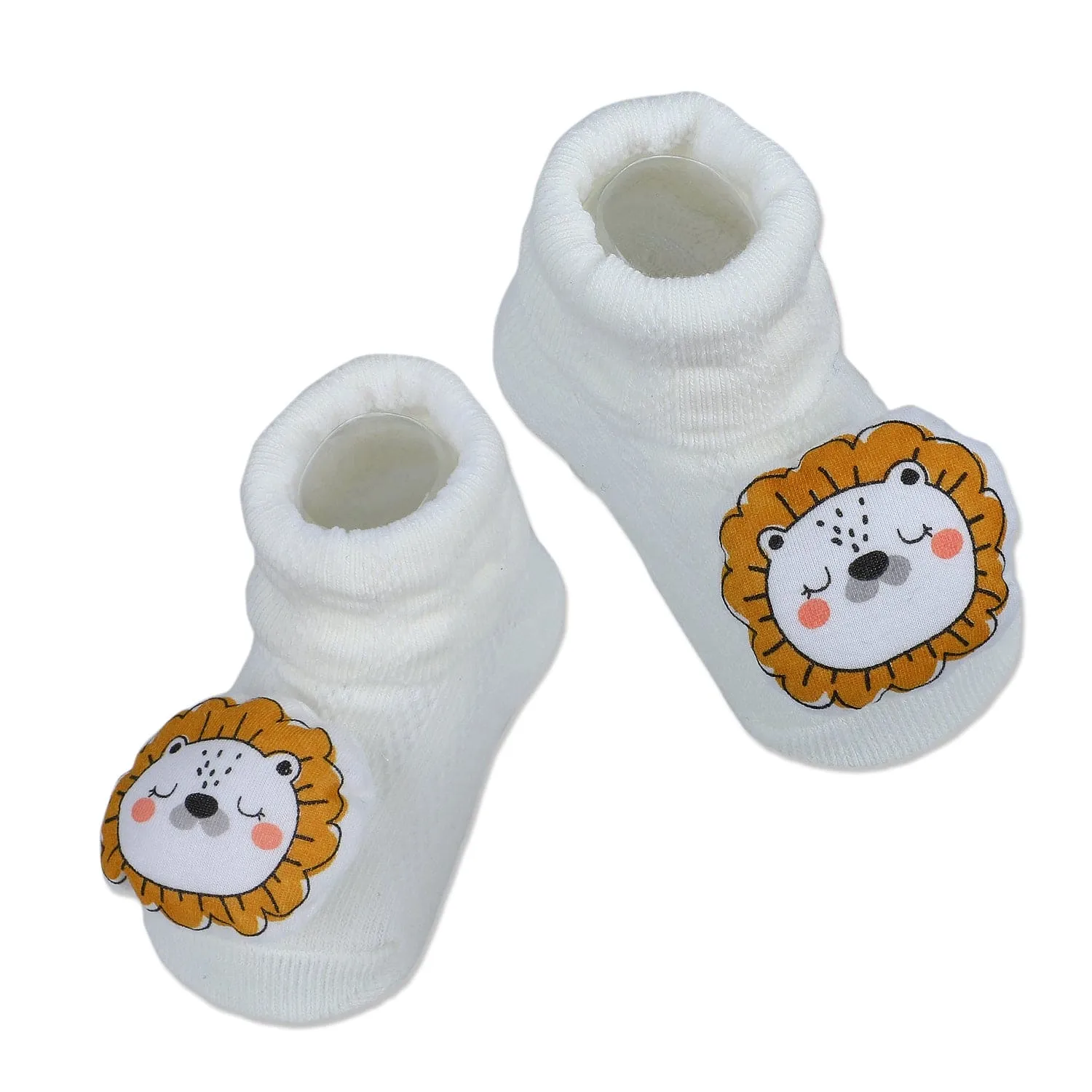 Baby Moo Sleepy Lion Cotton Anti-Skid 3D Socks - White