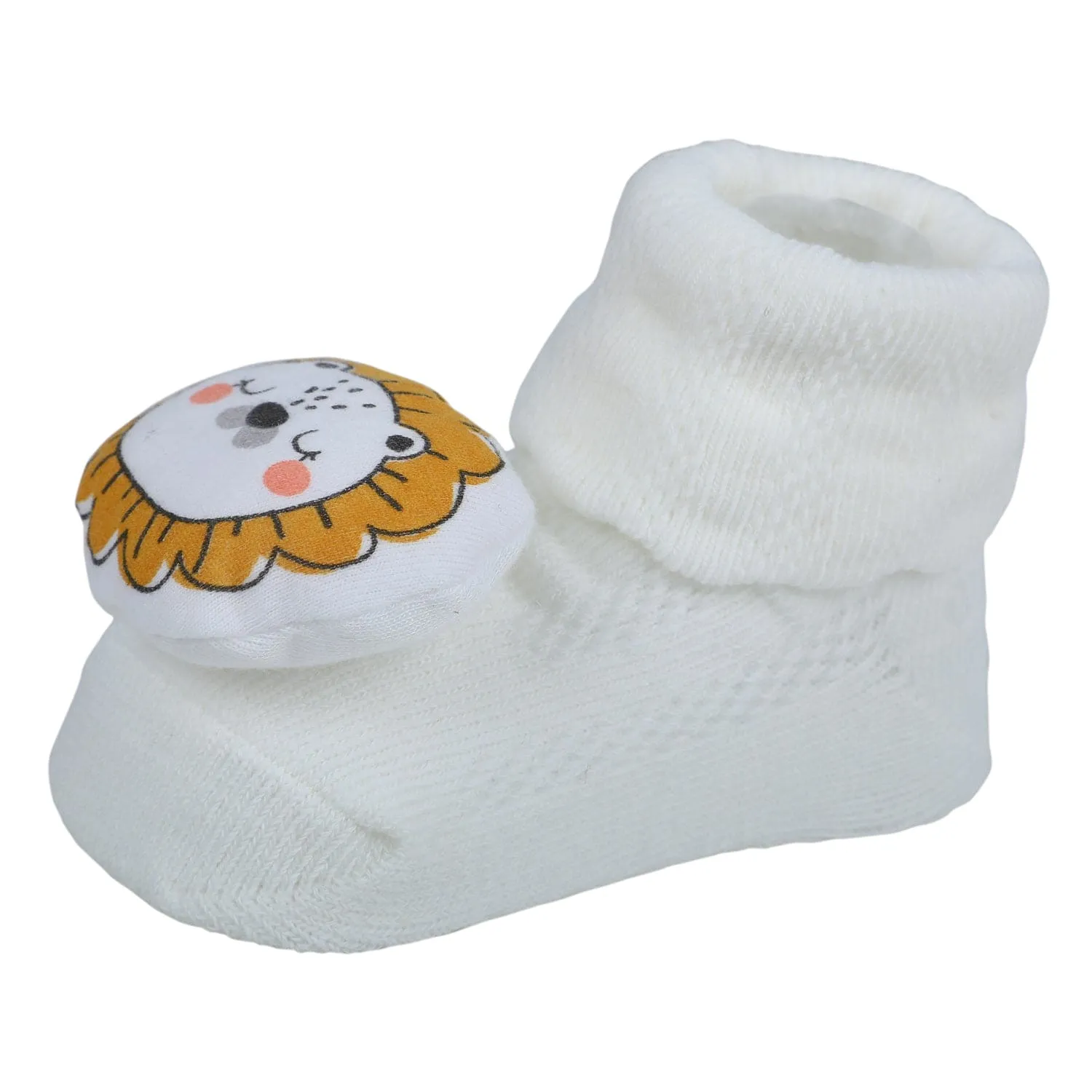 Baby Moo Sleepy Lion Cotton Anti-Skid 3D Socks - White