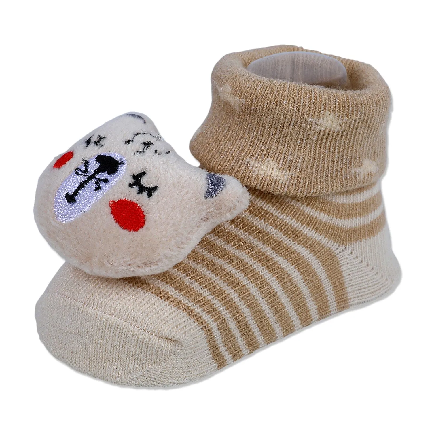 Baby Moo Snoozing Bear Cotton Anti-Skid 3D Socks - Beige