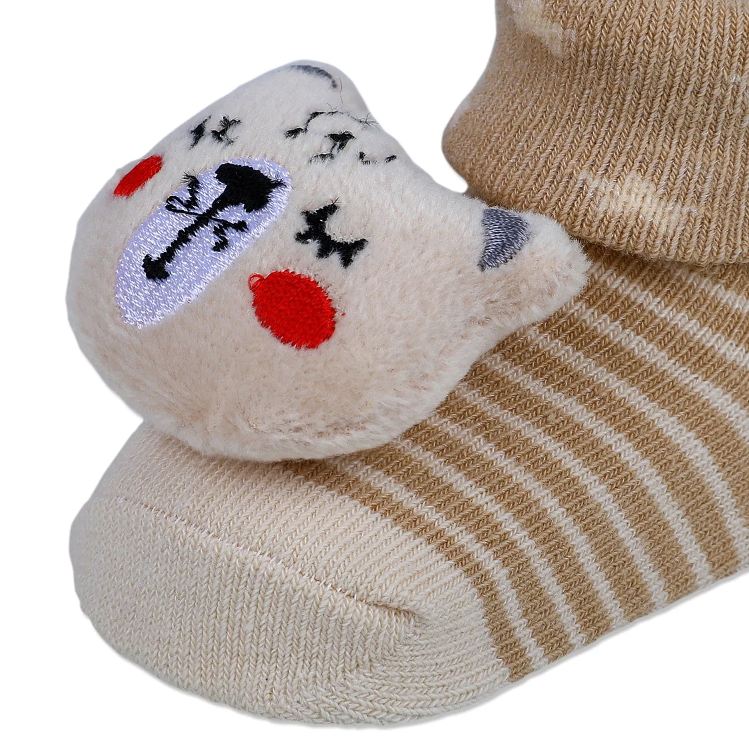 Baby Moo Snoozing Bear Cotton Anti-Skid 3D Socks - Beige