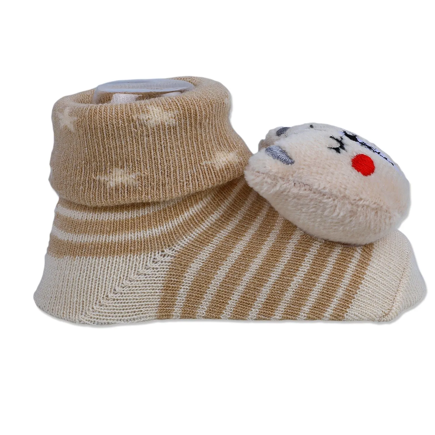 Baby Moo Snoozing Bear Cotton Anti-Skid 3D Socks - Beige