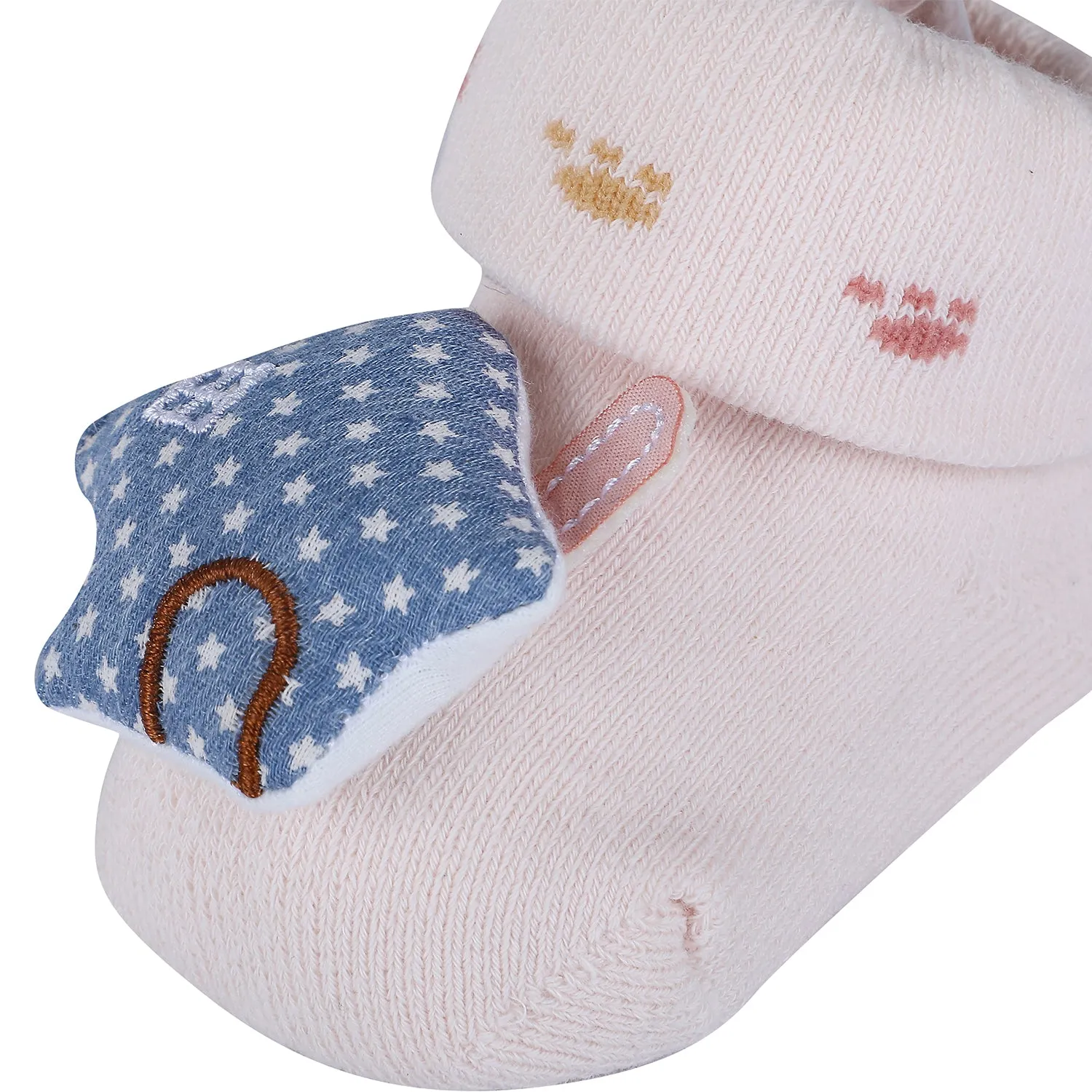 Baby Moo Star House Cotton Anti-Skid 3D Socks - Pink