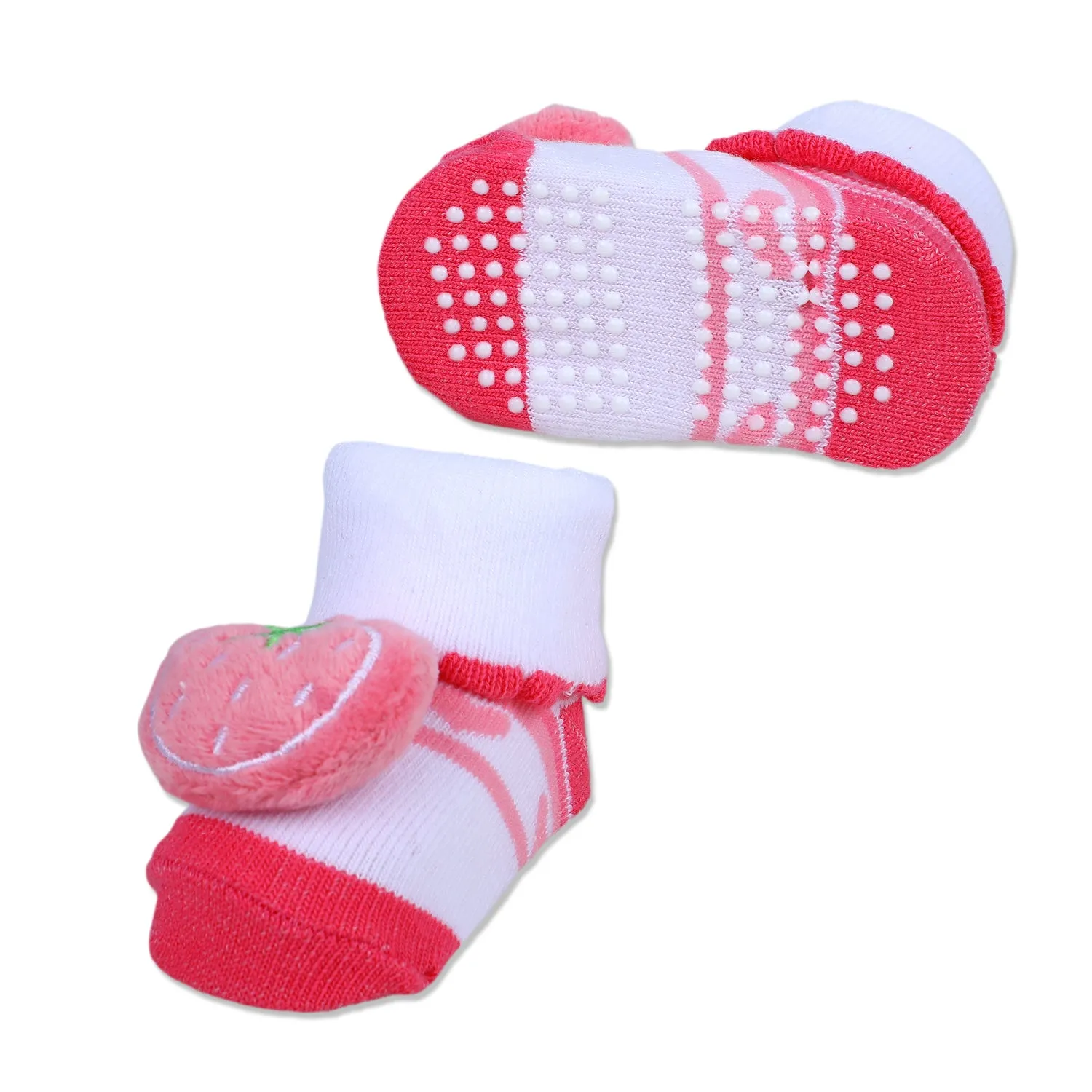 Baby Moo Strawberry Cotton Anti-Skid 3D Socks - Pink