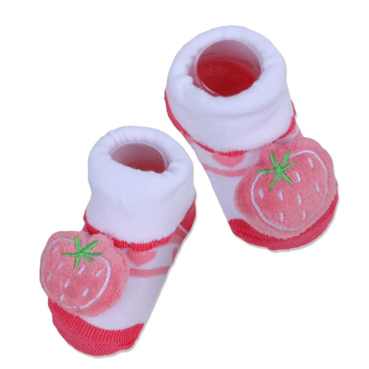 Baby Moo Strawberry Cotton Anti-Skid 3D Socks - Pink