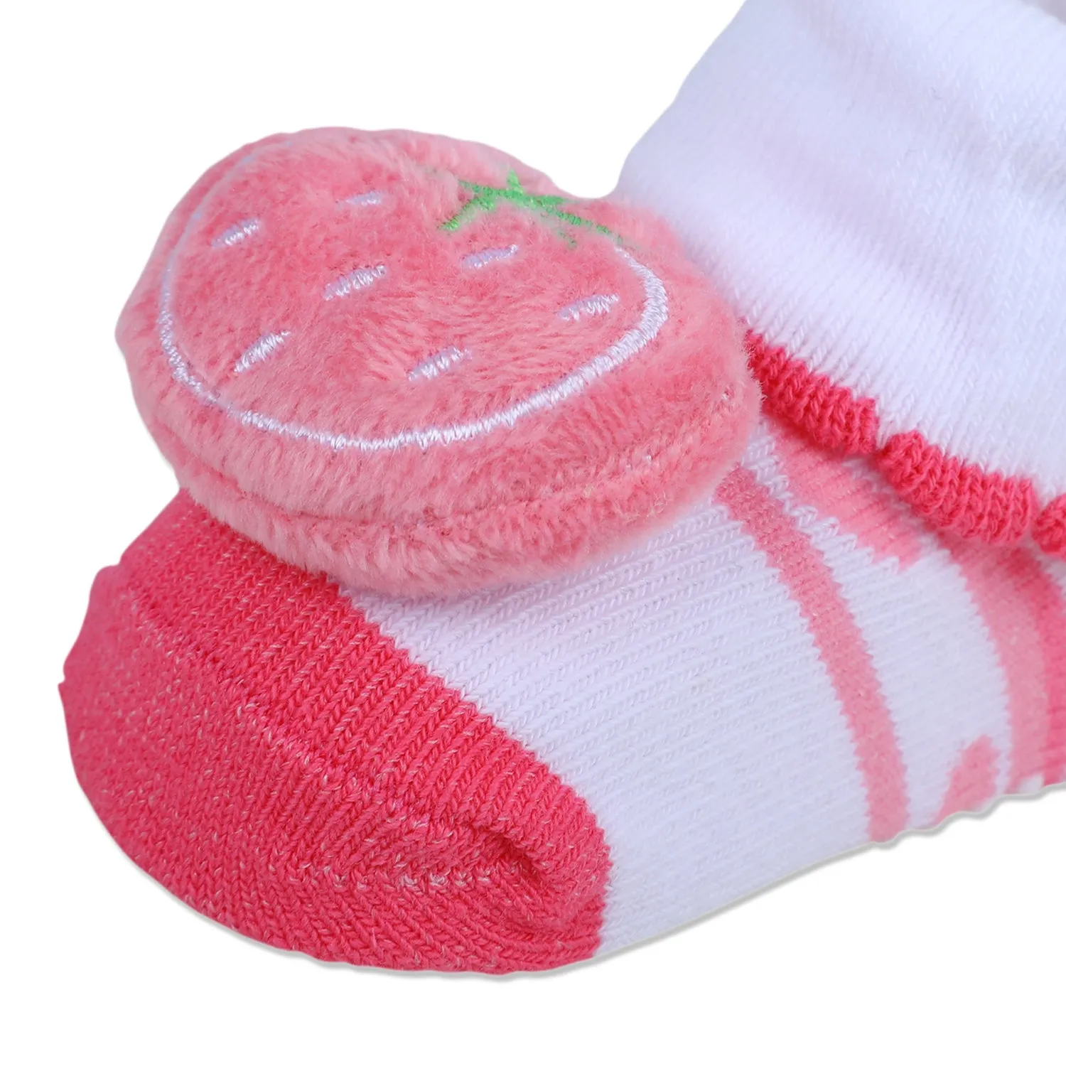 Baby Moo Strawberry Cotton Anti-Skid 3D Socks - Pink