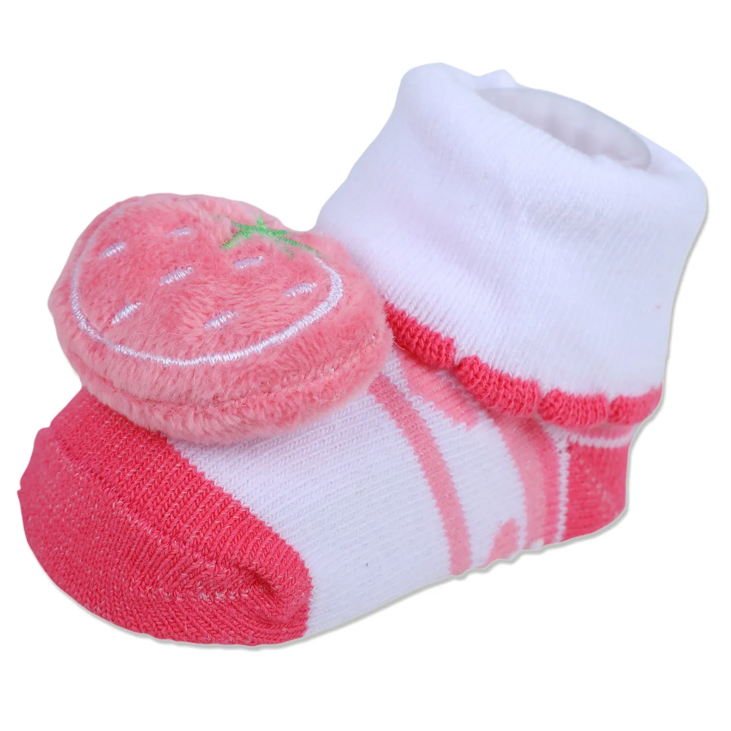 Baby Moo Strawberry Cotton Anti-Skid 3D Socks - Pink