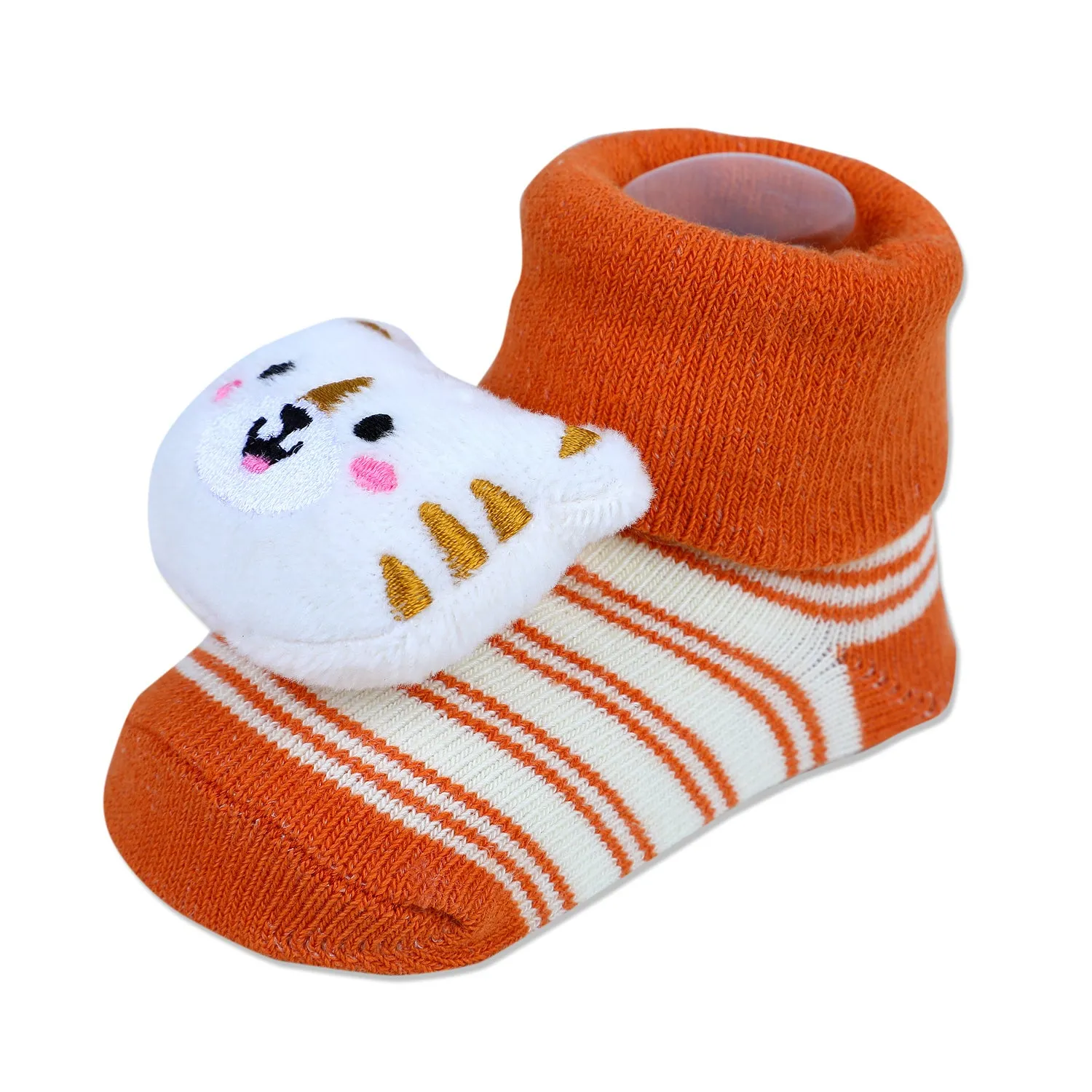 Baby Moo Tiger Cotton Anti-Skid 3D Socks - Orange