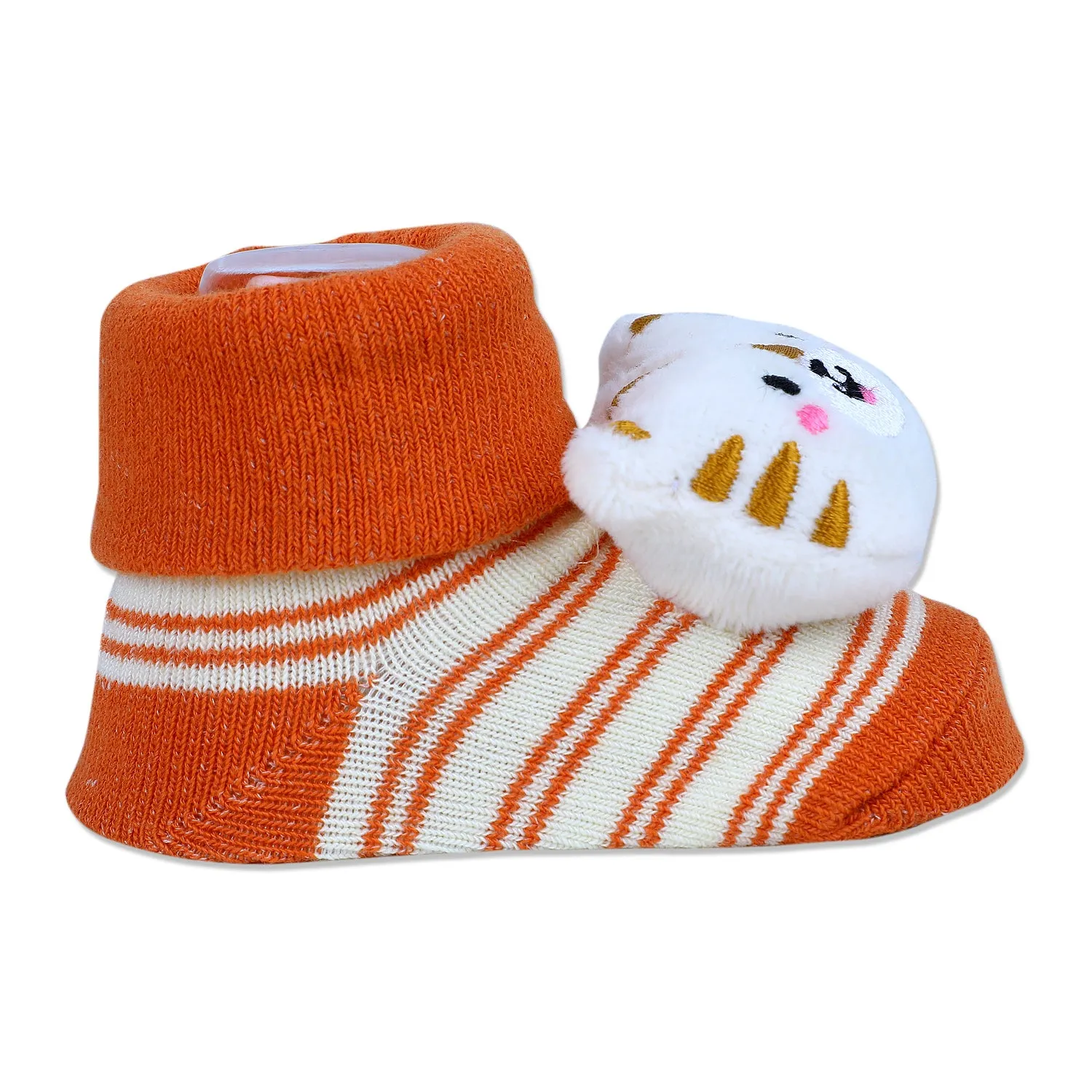 Baby Moo Tiger Cotton Anti-Skid 3D Socks - Orange