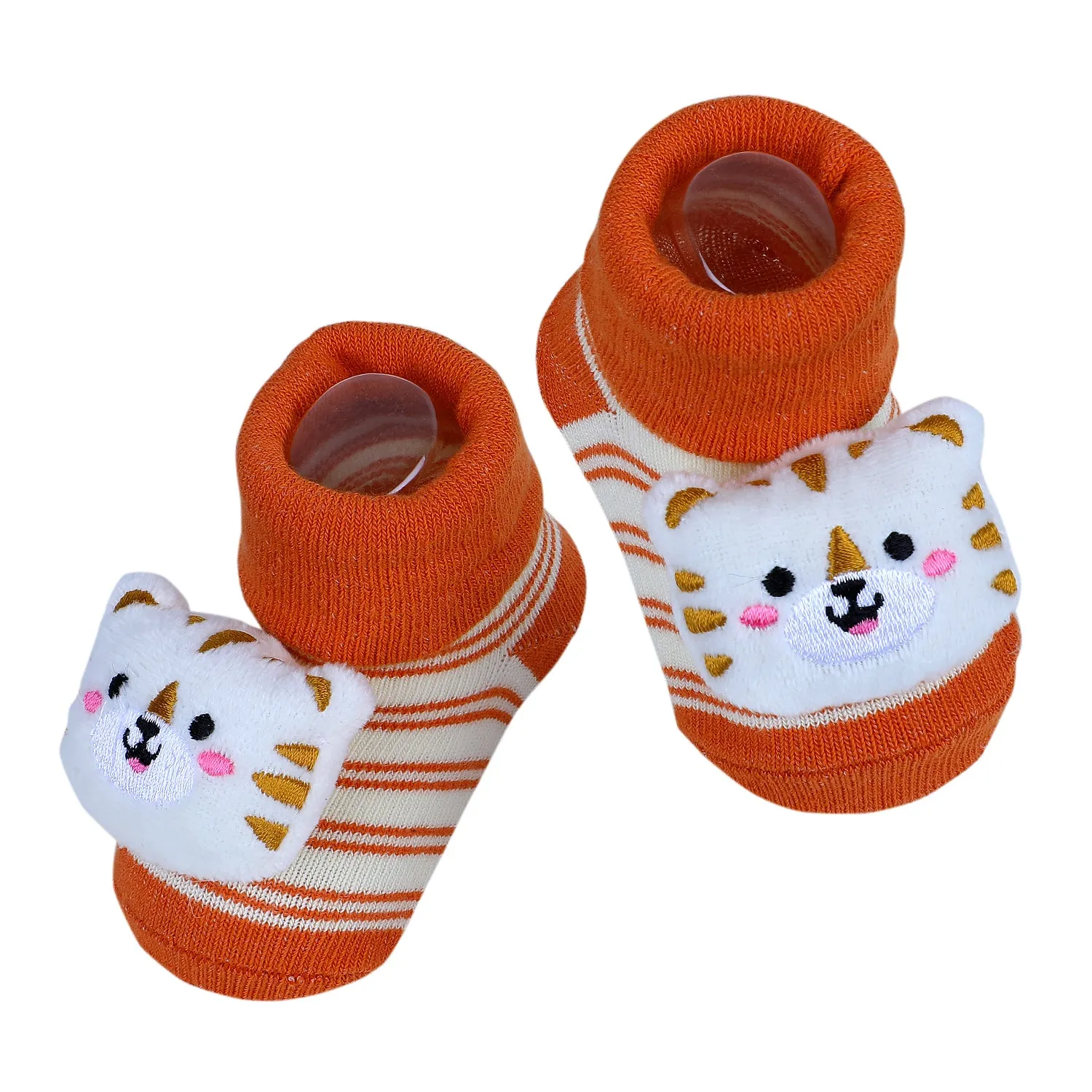 Baby Moo Tiger Cotton Anti-Skid 3D Socks - Orange