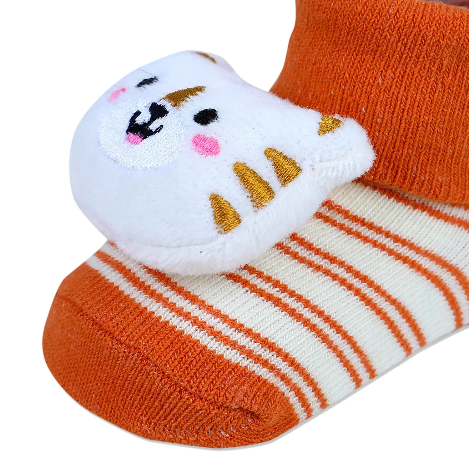 Baby Moo Tiger Cotton Anti-Skid 3D Socks - Orange