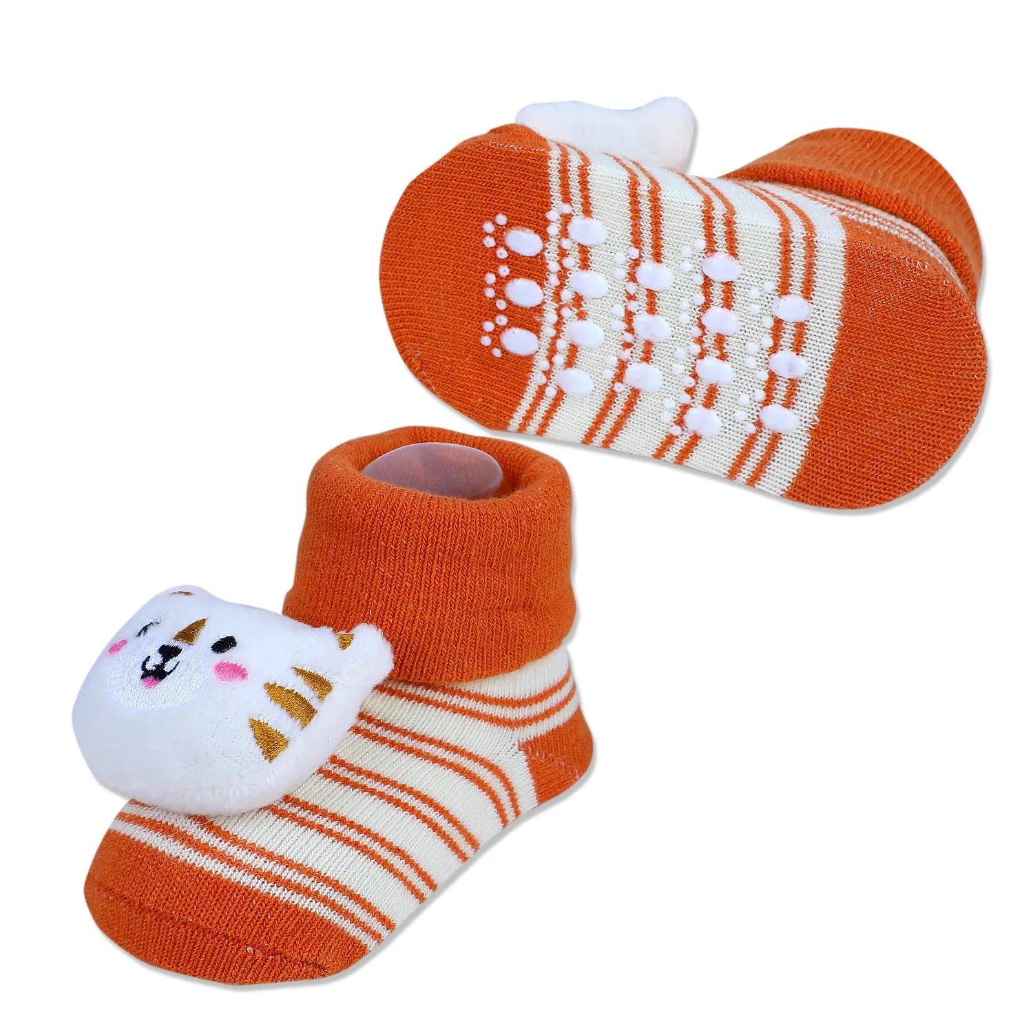 Baby Moo Tiger Cotton Anti-Skid 3D Socks - Orange