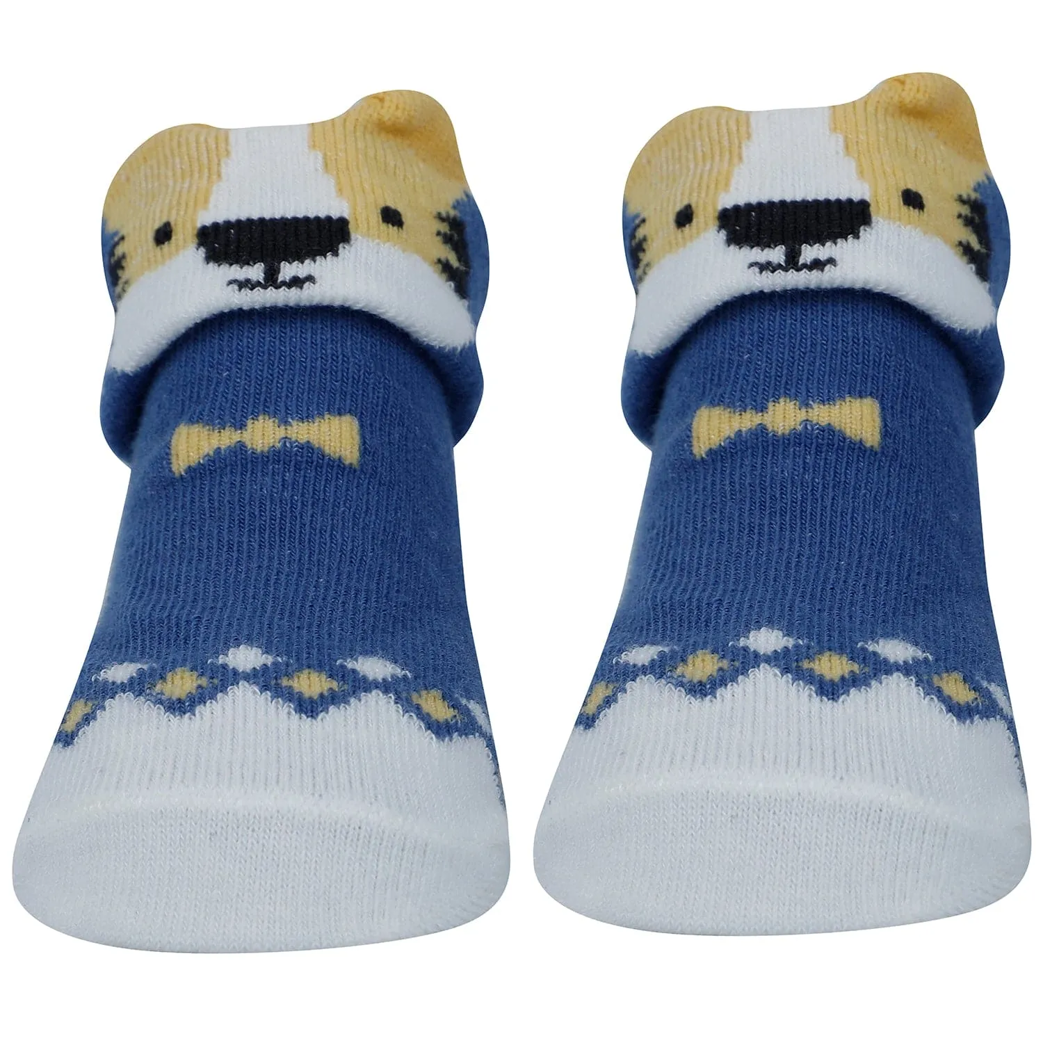 Baby Moo Tiger Cow 3D Anti-Skid Socks Booties Pack of 3 - Blue, Green