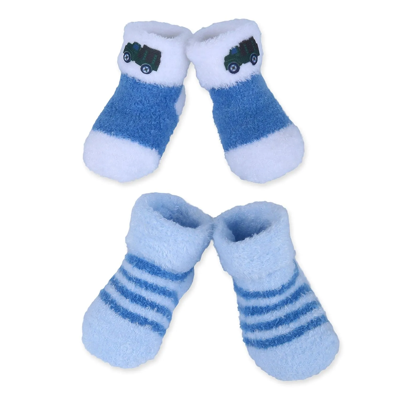 Baby Moo Truck And Stripes Newborn Breathable Infant Cotton Socks - Blue