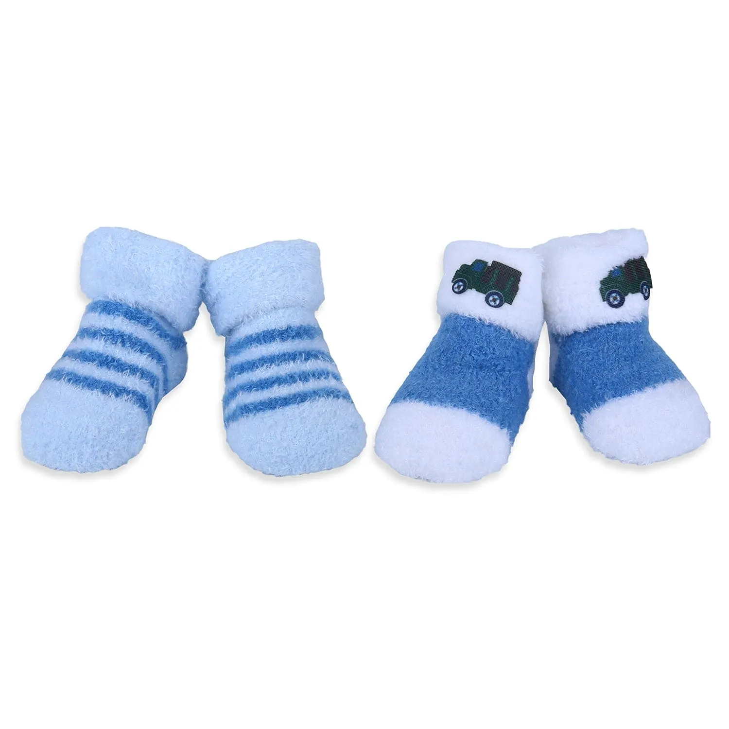 Baby Moo Truck And Stripes Newborn Breathable Infant Cotton Socks - Blue