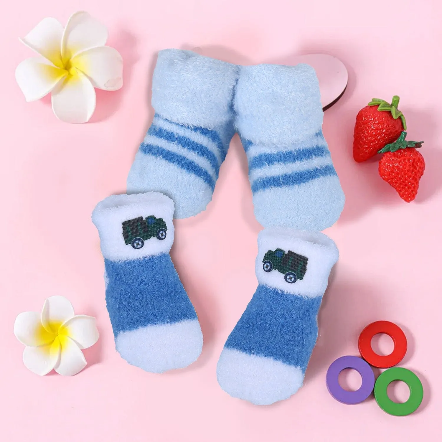 Baby Moo Truck And Stripes Newborn Breathable Infant Cotton Socks - Blue