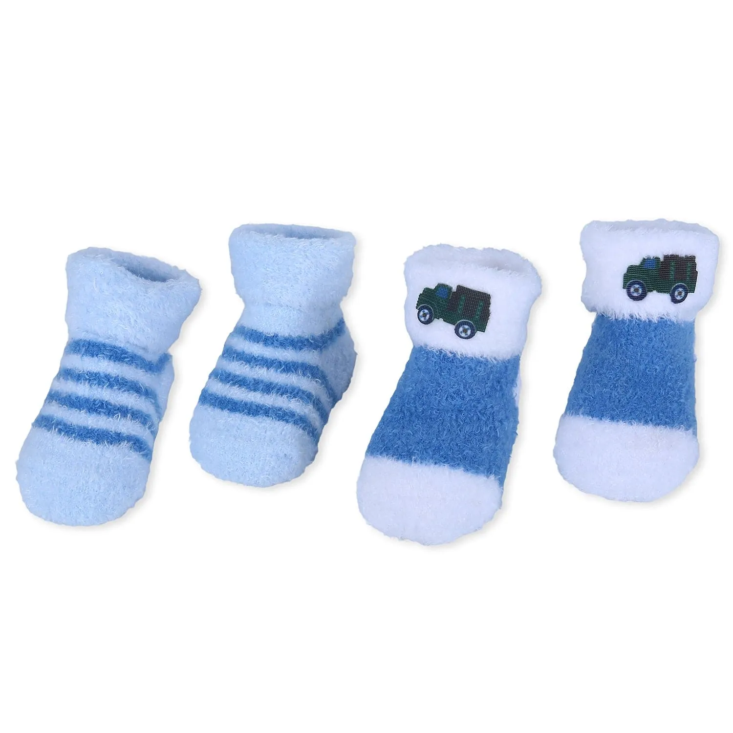 Baby Moo Truck And Stripes Newborn Breathable Infant Cotton Socks - Blue