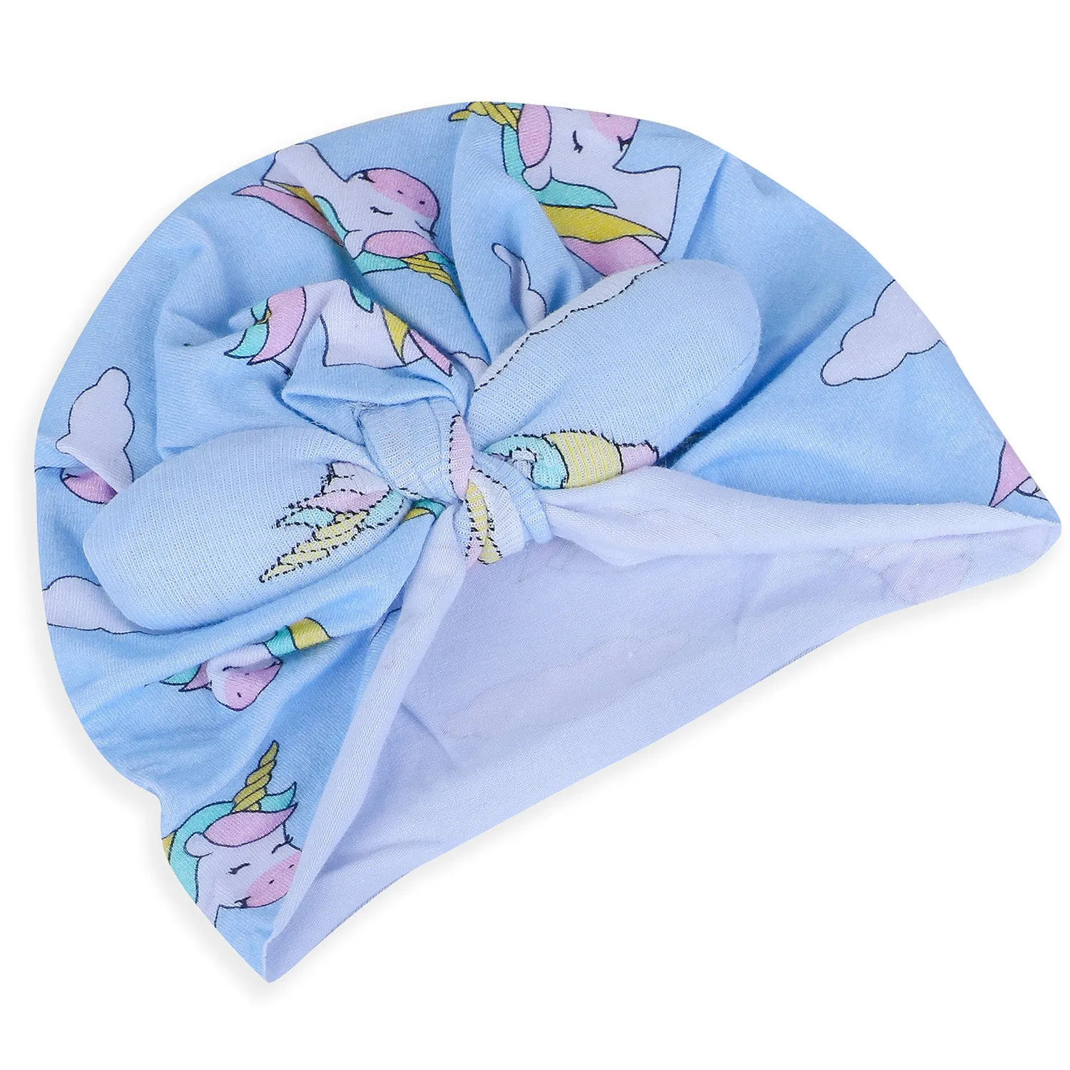 Baby Moo Unicorn Shiny Bow Matching Cap And Socks Set - Blue