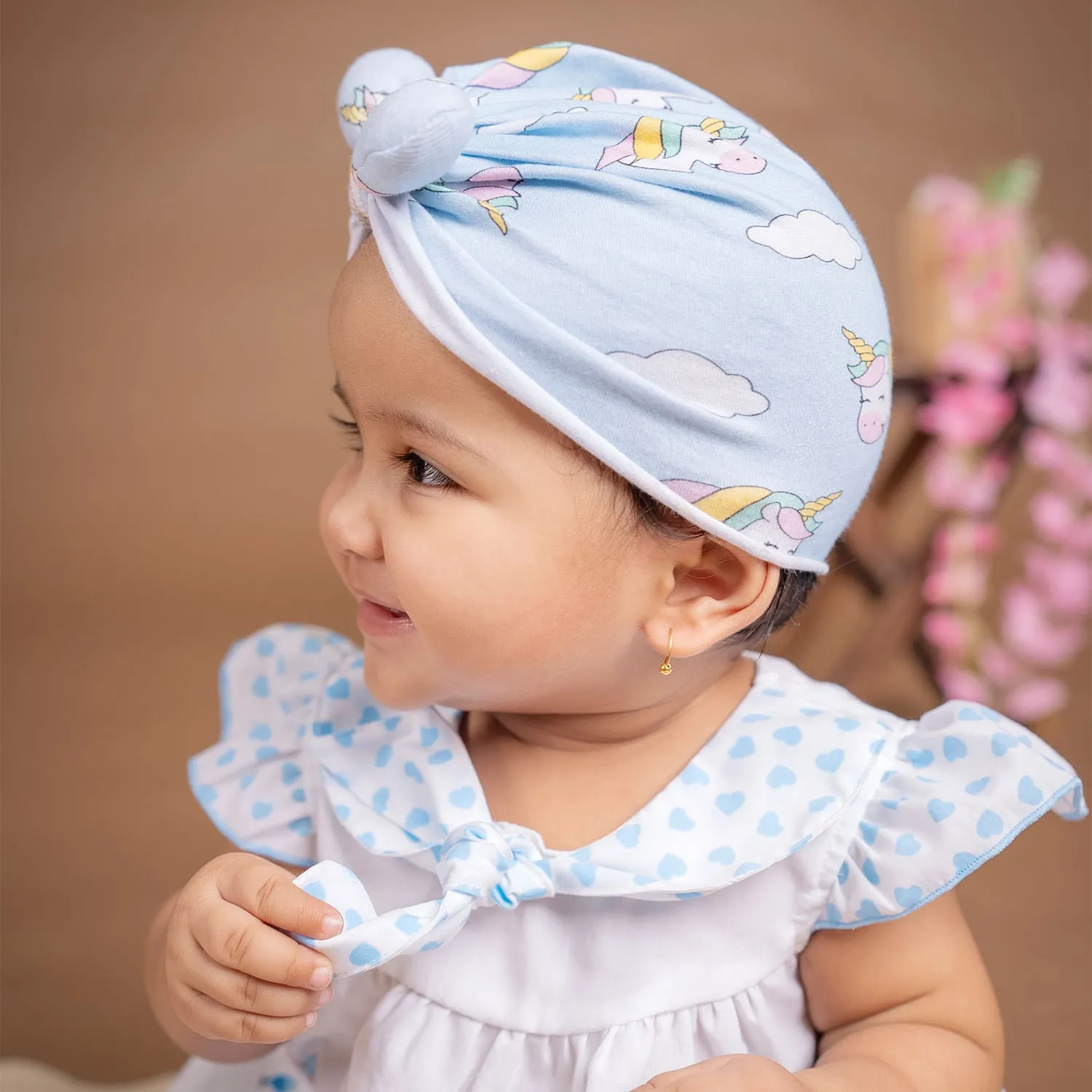 Baby Moo Unicorn Shiny Bow Matching Cap And Socks Set - Blue