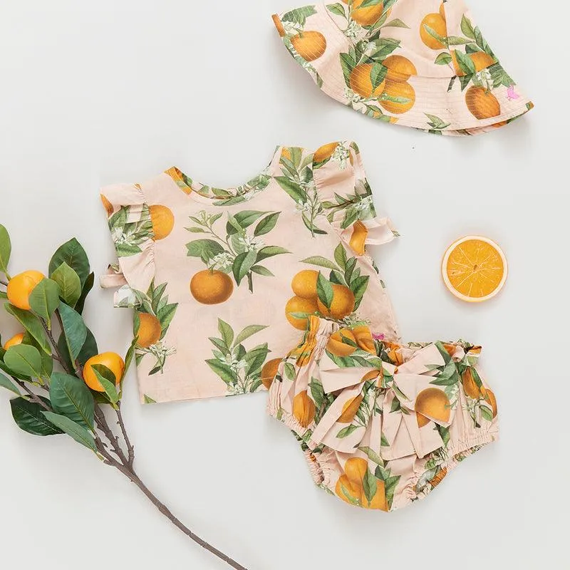 Baby Sunhat | Pink Botanical Oranges | Pink Chicken