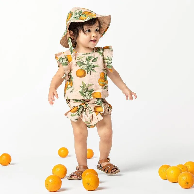 Baby Sunhat | Pink Botanical Oranges | Pink Chicken