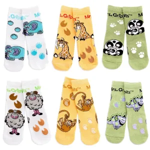 Baby/Toddler Bamboo Socks with Grips - 6-pack Safari (1-4 years)