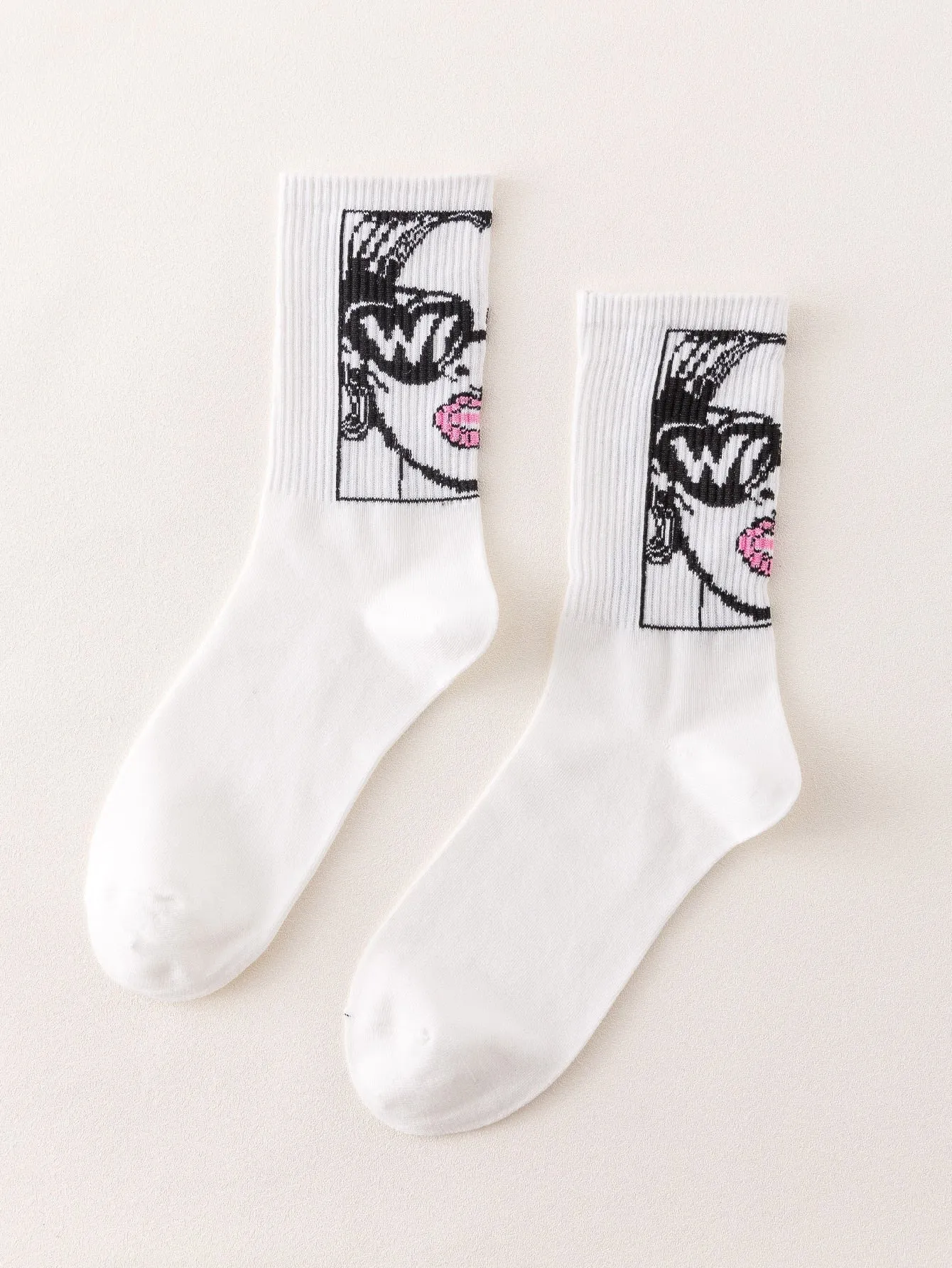 Beautiful Women Face Crew Socks Funny Socks for Women Novelty Socks Funky Socks