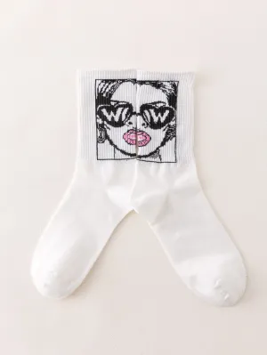 Beautiful Women Face Crew Socks Funny Socks for Women Novelty Socks Funky Socks