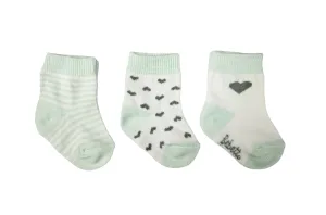 Bebetto Baby Girl Ankle Socks Hearts and Stripes 3Pk Green (0-3mths)