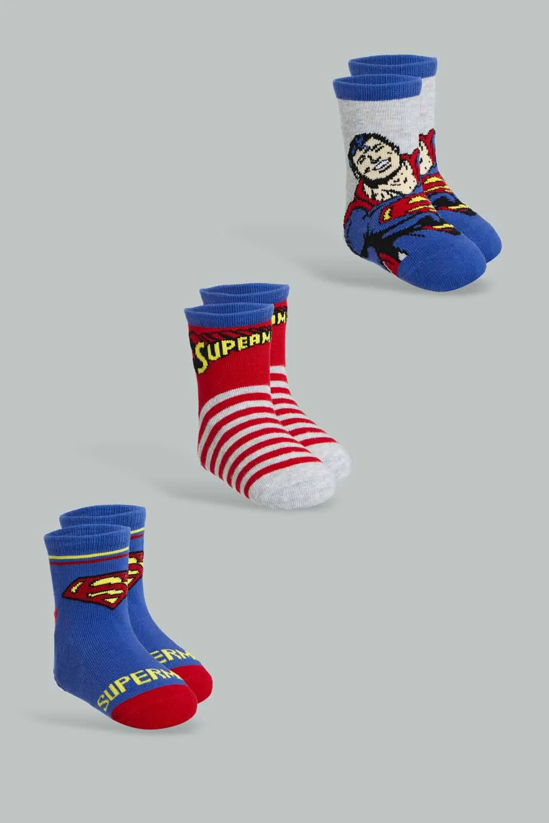 Blue And Red Superman Sock Set For Boys (Pack of 3)