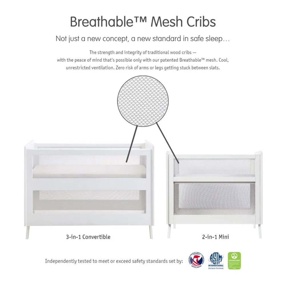 BreathableBaby Breathable Mesh 3-in-1 Convertible Crib - White