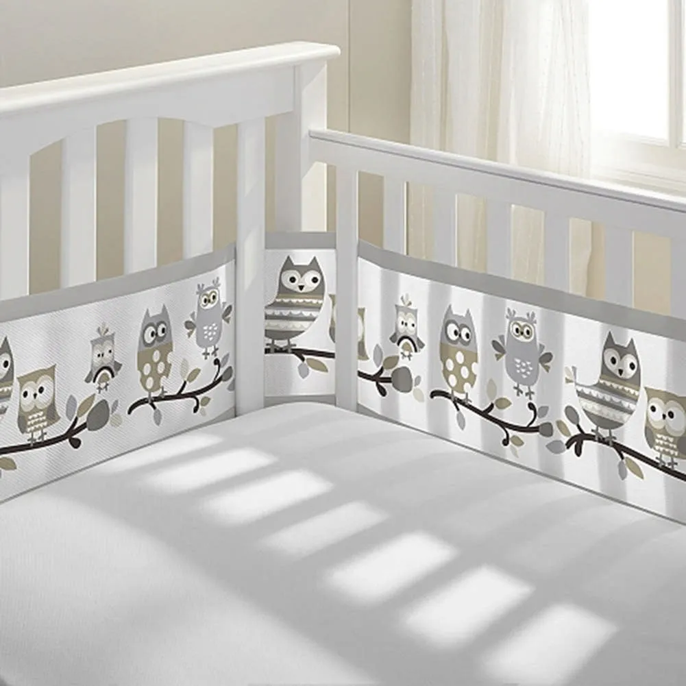 BreathableBaby Classic Mesh Crib Liner - Owl Fun Gray