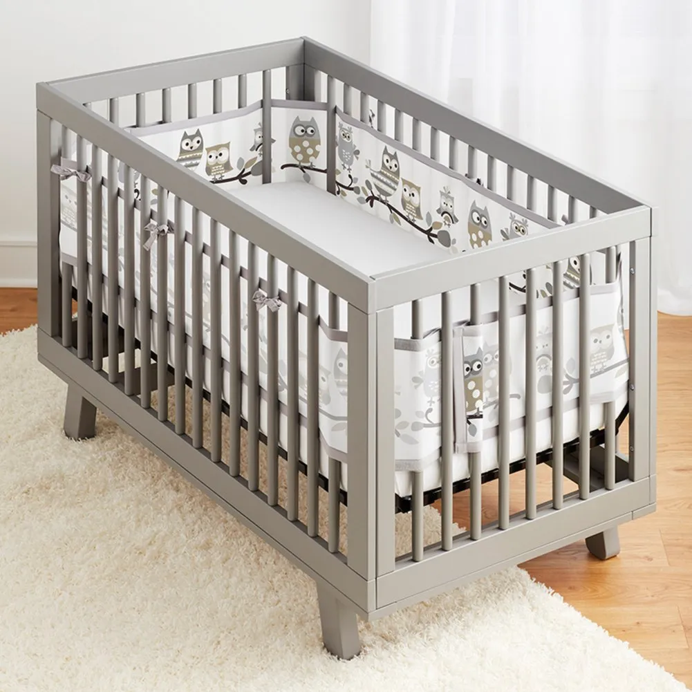 BreathableBaby Classic Mesh Crib Liner - Owl Fun Gray