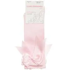 Carlomagno Baby Pink Double Bow Knee High Socks