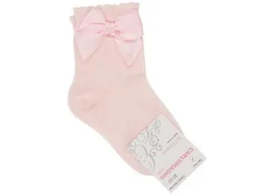 Carlomagno Baby Pink Single Bow Ankle Socks