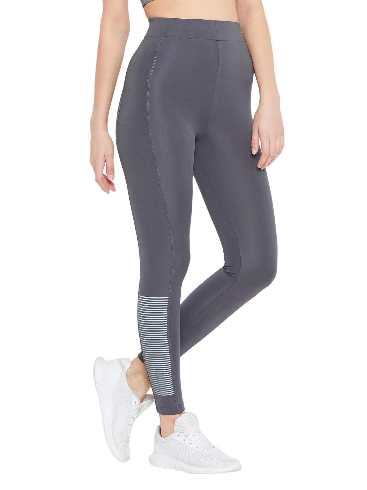 Clovia Women's Slim Fit Polyester Activewear Ankle Length Tights (AB0049P05_Grey_S)