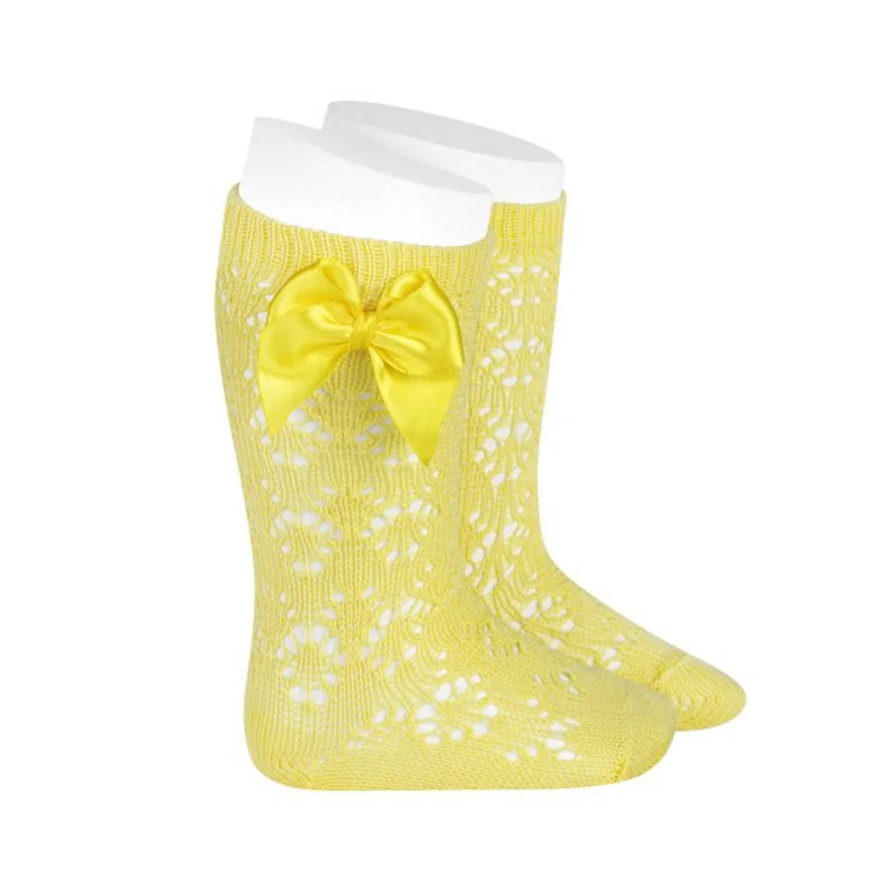 Condor Open Work Socks With Side Bow Lemon