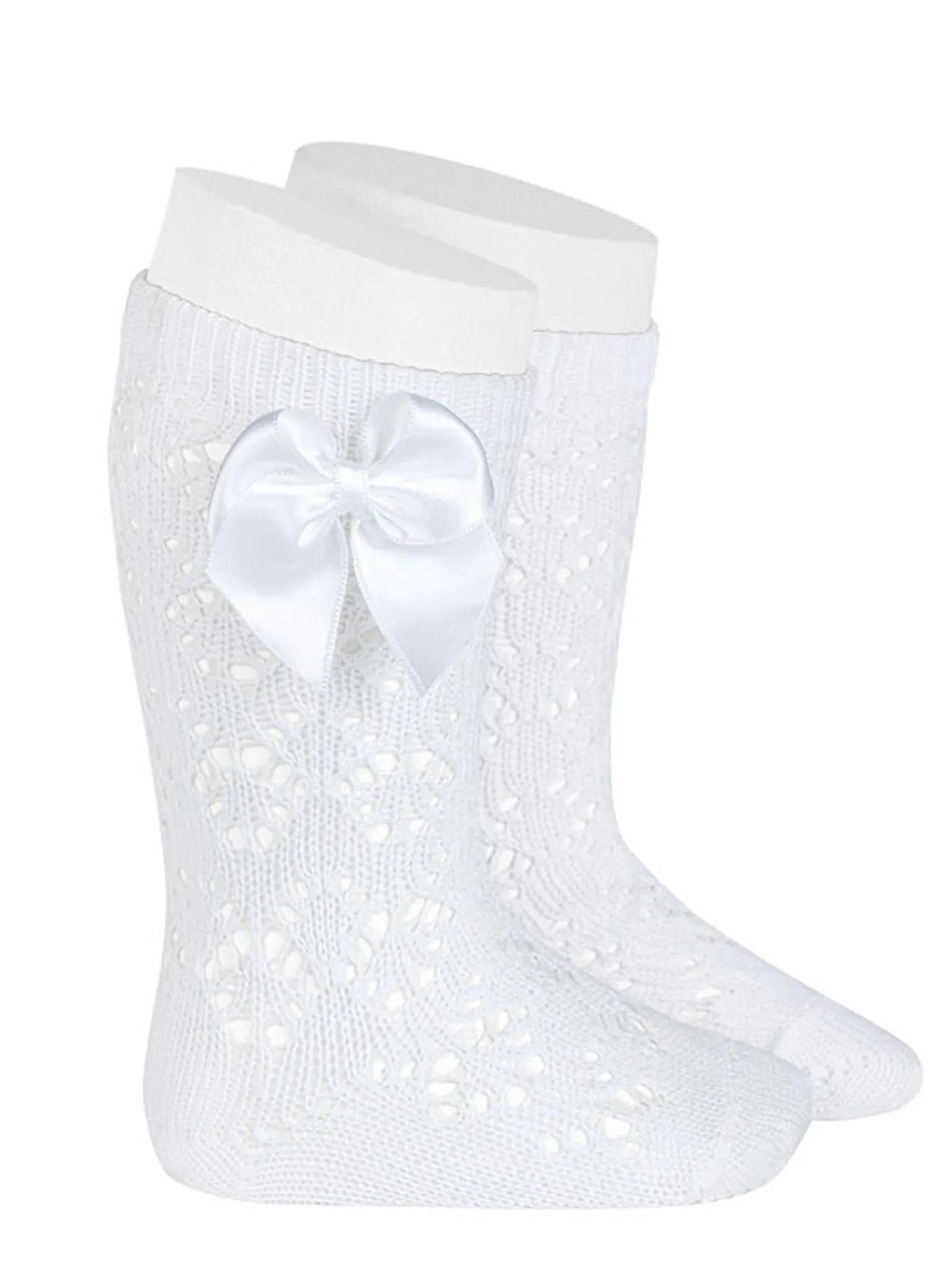 Condor white openwork knee socks with satin bow